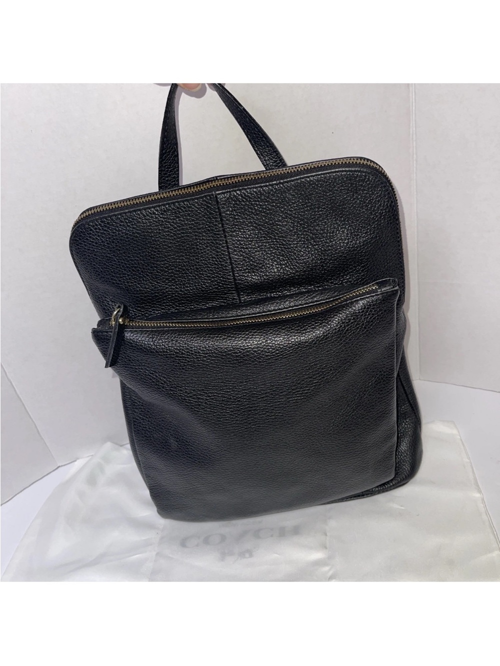 L.CREDI Black Leather Convertible Backpack Shoulder Bag Daypack Made in Italy